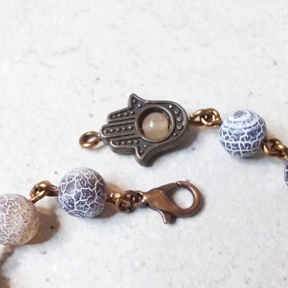 Earth Tones! Lovely Shades of Brown! Mixed Agate Bracelet + Copper + Hamsa Hand - Picture 6 of 10